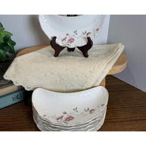Antique O.P. Co Crescent Bone Dishes Set of 6 Victorian Floral China